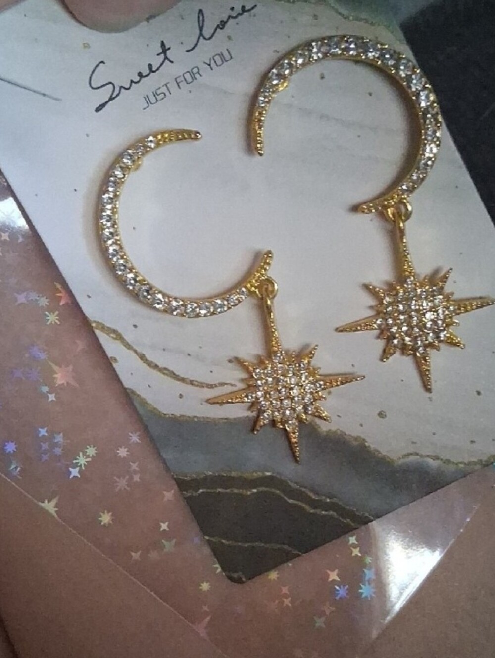 $8 Each Or Bundle 5/$20 Gold Crystal Crescent & Star Drop Earrings